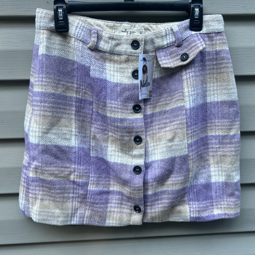 New Molly Green size L pastel plaid flannel mini button skirt fall twee clueless